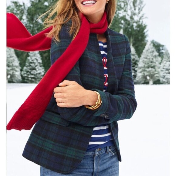 Talbots Black Watch Plaid Velvet Collar/ Buttons Peplum Back Wool Blend Size 4 - Picture 4 of 9